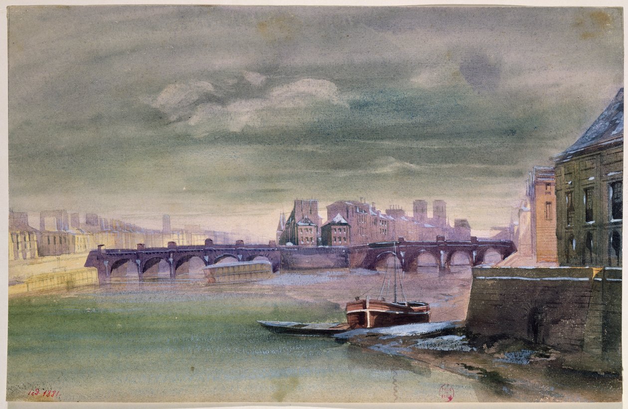 Pont-Neuf ve Ile de la Cite, 1881 (kağıt üzerinde wc) by Henri Jean Baptiste Levis