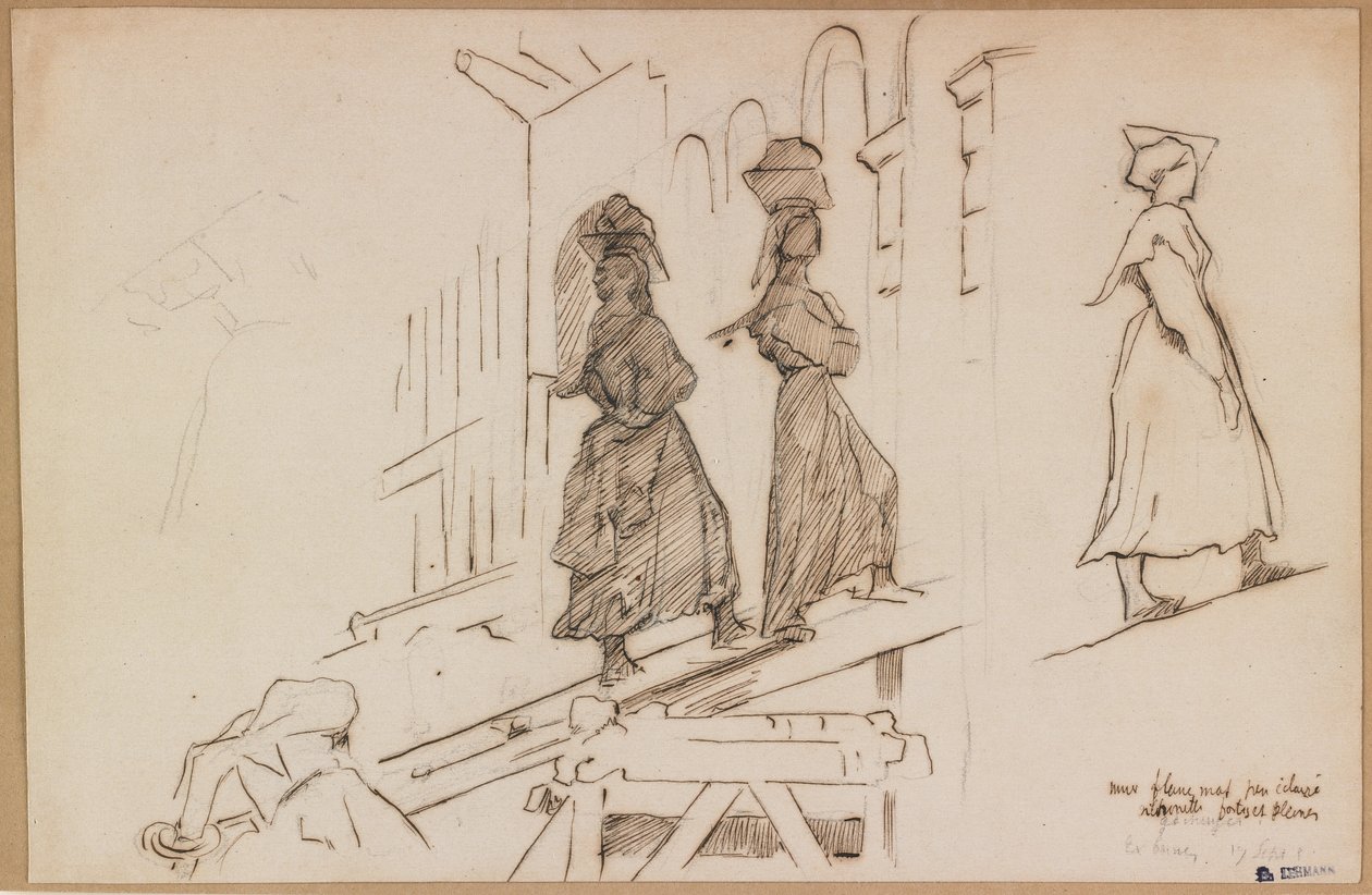 Kadın Taşıma Harcı (kalem ve kahverengi mürekkep ve grafit üzeri yıkama) by Henri Lehmann
