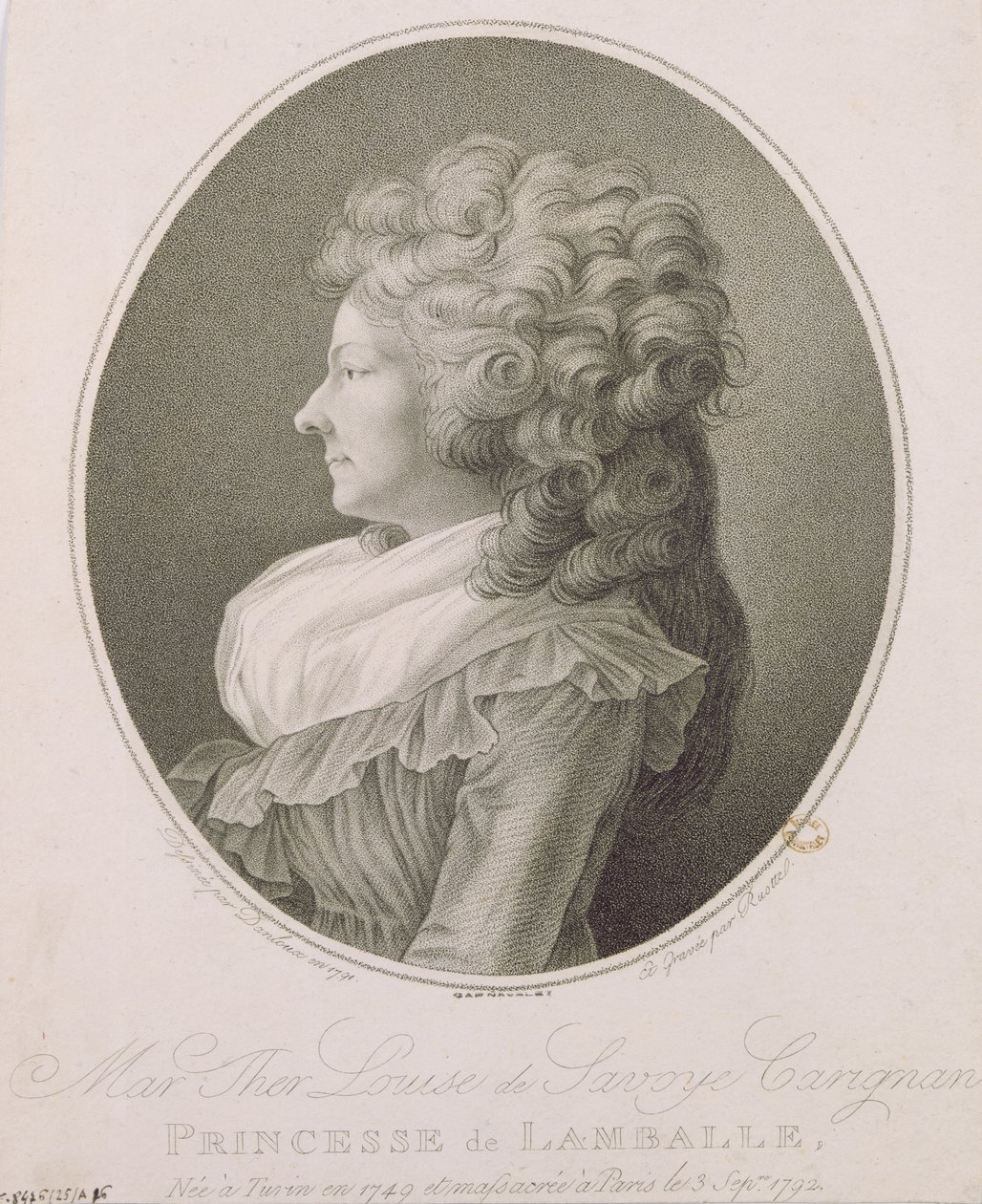 Marie Therese Louise de Savoie-Carignan (1749-92) Lamballe Prensesi, 1791 by Henri Pierre Danloux