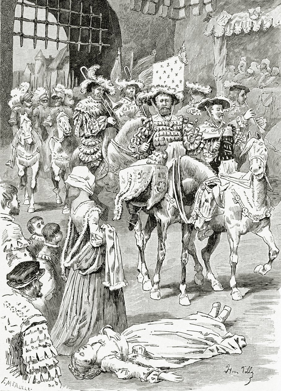 La Fiancée du Timbalier, 19. Yüzyıl (bw gravür) by Henri Pille