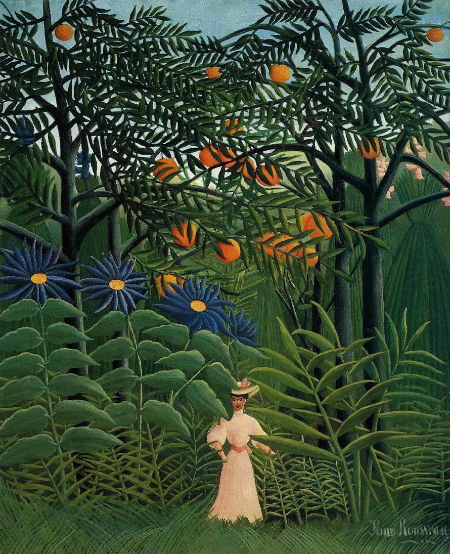 Egzotik bir ormanda yürüyen kadın by Henri Rousseau