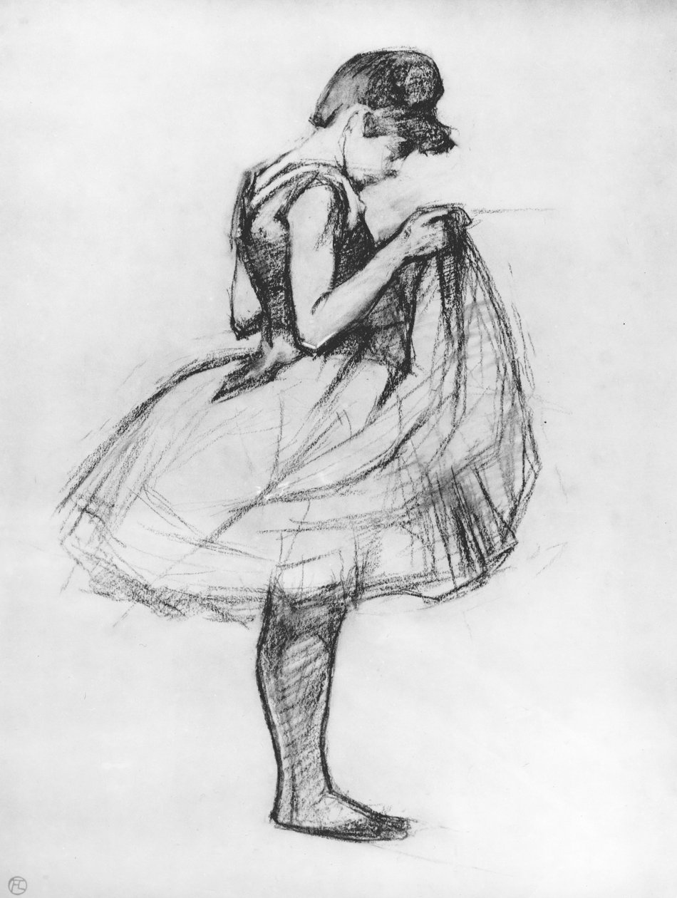 Kostümünü düzelten ve eteğini yukarı çeken dansçı, 1889 (kağıt üzerinde kömür) by Henri de Toulouse Lautrec