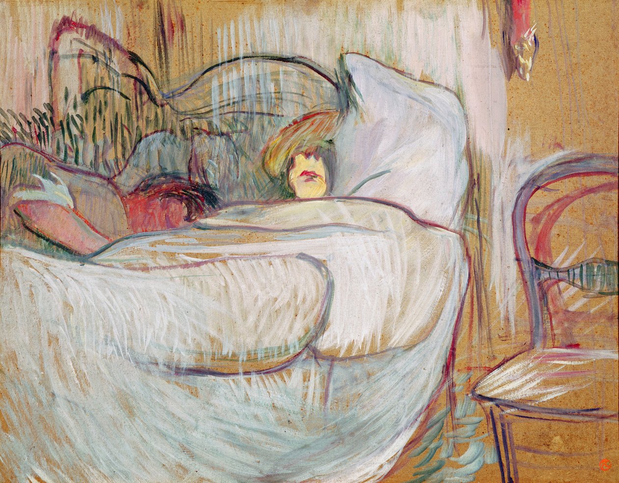 Yatakta, 1894 (karttaki yağ) by Henri de Toulouse Lautrec
