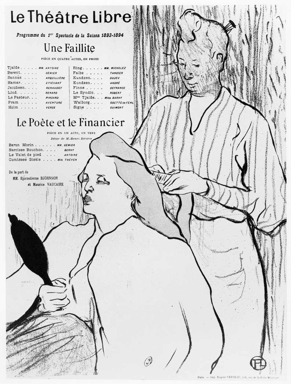 'Une Faillite' ve 'Le Poete et le Financier' oyunlarının reklamını yapan afiş, 1893-94 by Henri de Toulouse Lautrec