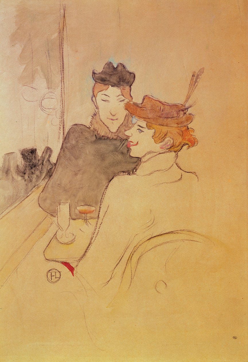 Bir kafede oturan iki kadın (kart üzerinde kalem ve wc) by Henri de Toulouse Lautrec