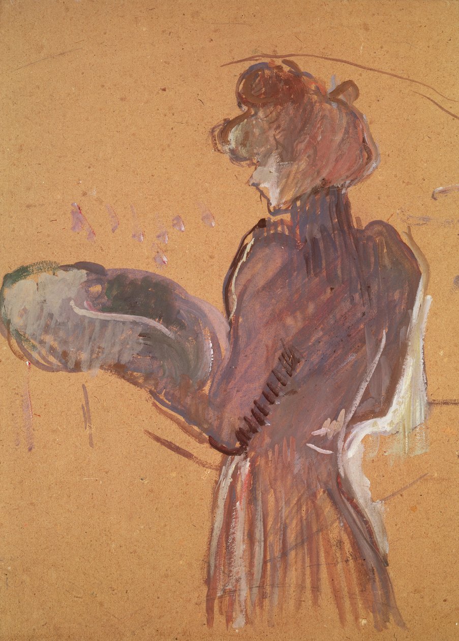 Bir şapka tutan genç kadın (kağıt üzerinde yağ ve pastel) by Henri de Toulouse Lautrec