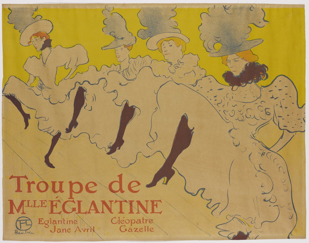La Troupe de Mademoiselle Eglantine, 1895 (kağıda dört renkte basılmış, fırça, mum boya ve sıçrayan lito) by Henri de Toulouse Lautrec