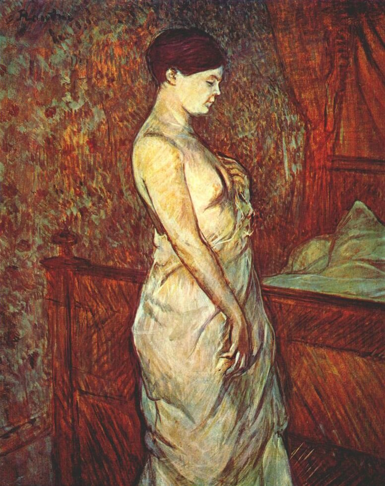Yatağının yanında gömlekli uyku zamanı mme dolloule by Henri de Toulouse Lautrec