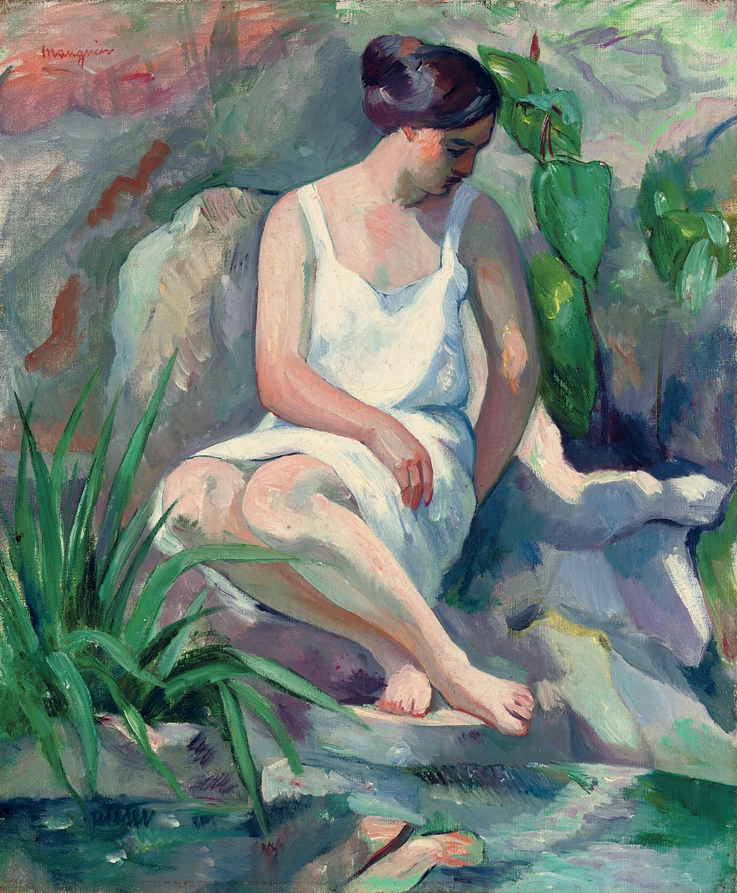 Cassis'te (Jeanne) Oturan Bather; Cassis'te (Jeanne) oturan yüzücü by Henri Charles Manguin