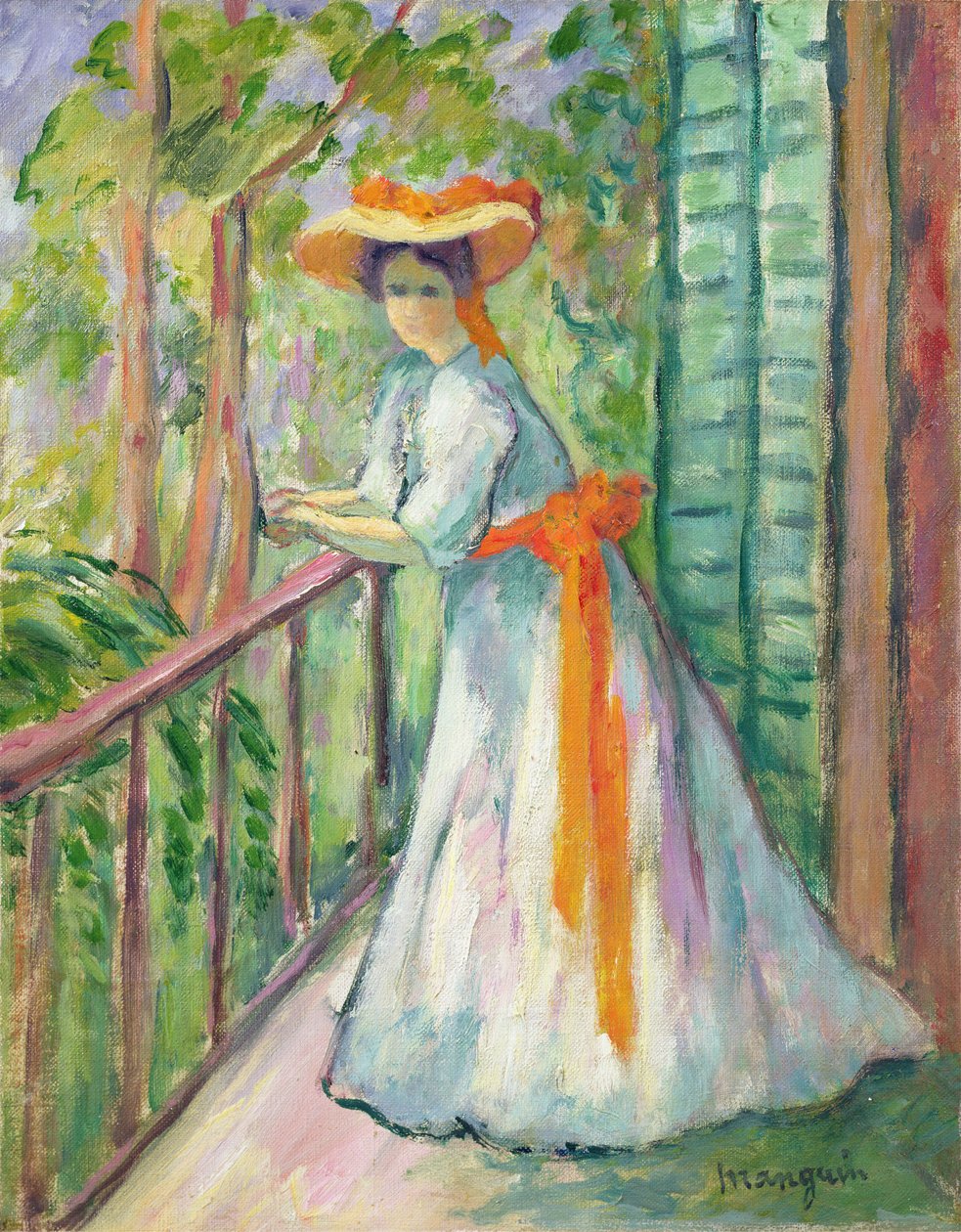 Balkondaki Kadın veya Turuncu Kurdeleli Jeanne by Henri Charles Manguin