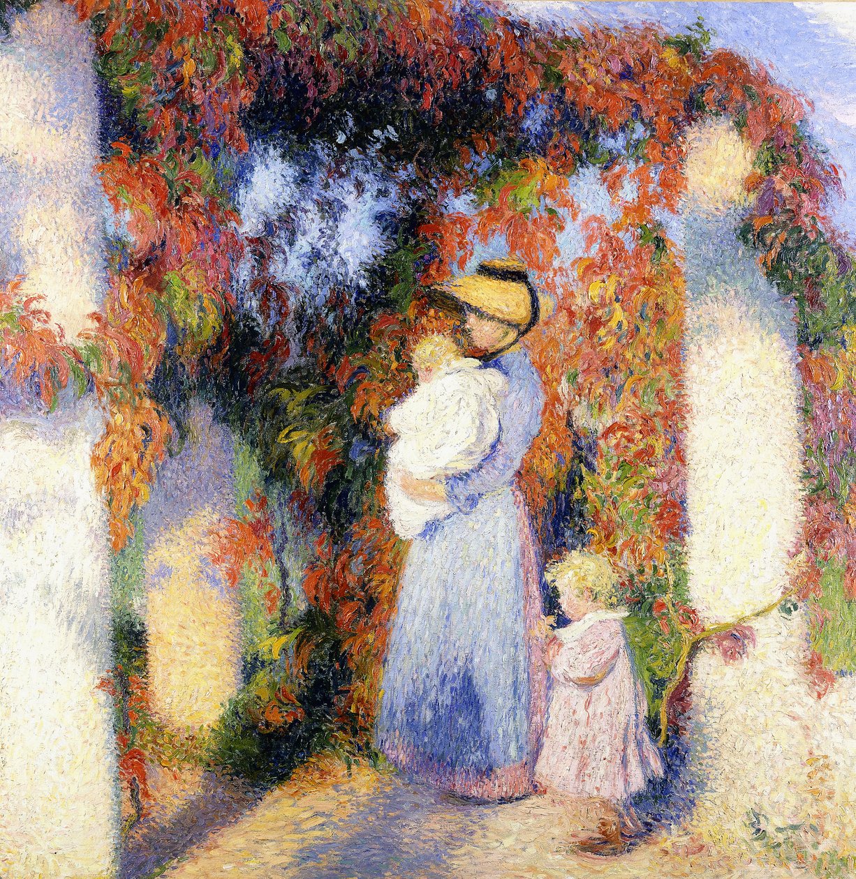 Marquayrol'deki Ana Pergolanın Altında İki Çocuklu Kadın, 1900 dolayları (tuval üzerine yağlı boya) by Henri Charles Manguin