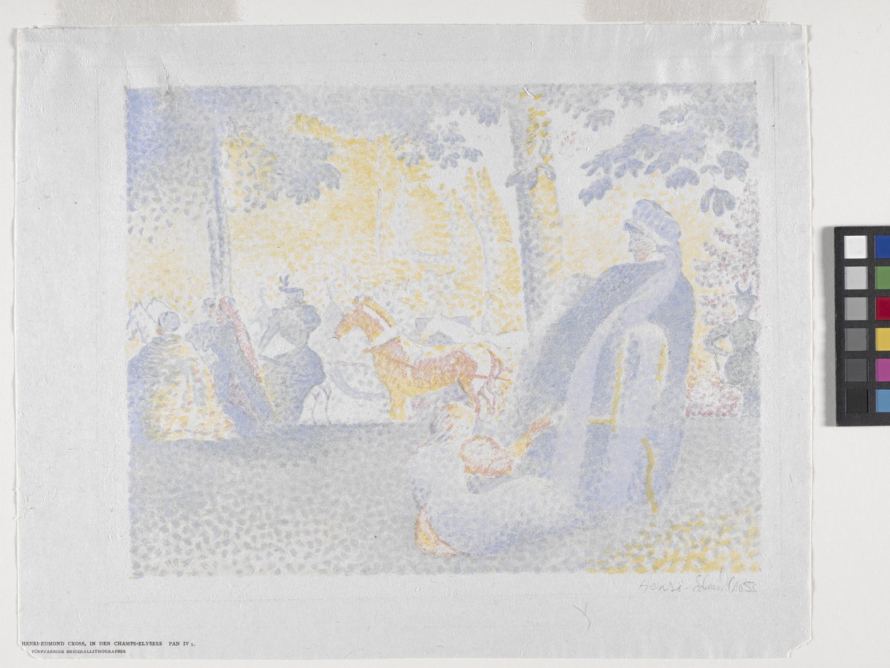 Aux Champs-Elysées (Champs Elysées'de) 1898 (renkli litografi) by Henri Edmond Cross