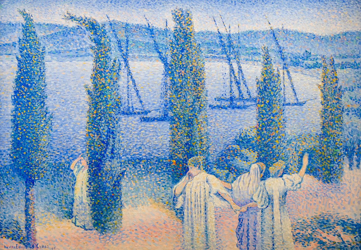 Selvi ağaçları ile kıyı manzarası by Henri Edmond Cross