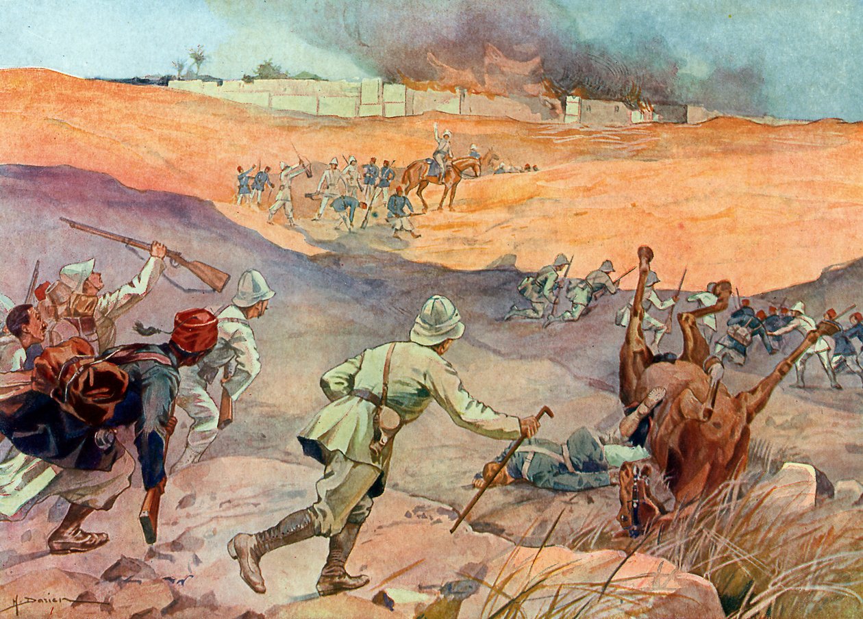 Dahomey'in Fethi: “” Abomey kapılarında Albay Dodds'un birlikleri by Henri Gaston Darien