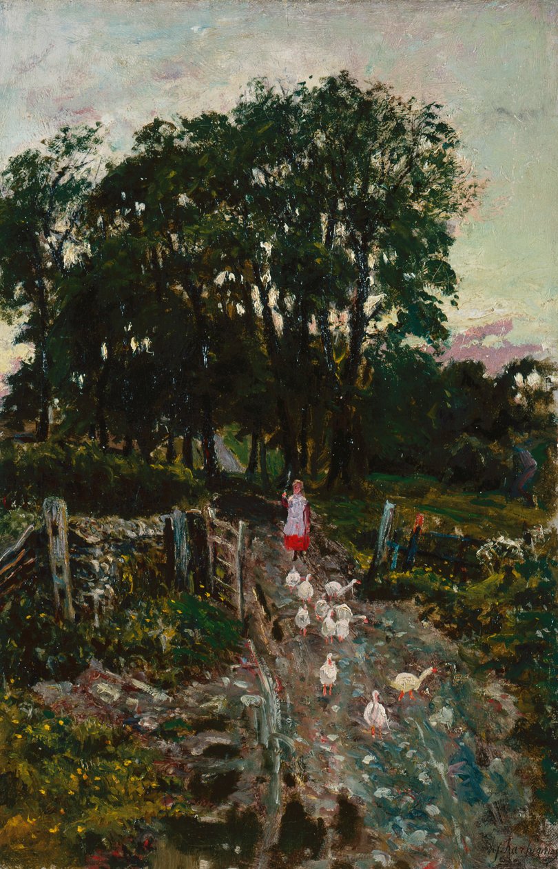 Ördekli Kız (tuval üzerine yağlı boya) by Henri Joseph Harpignies