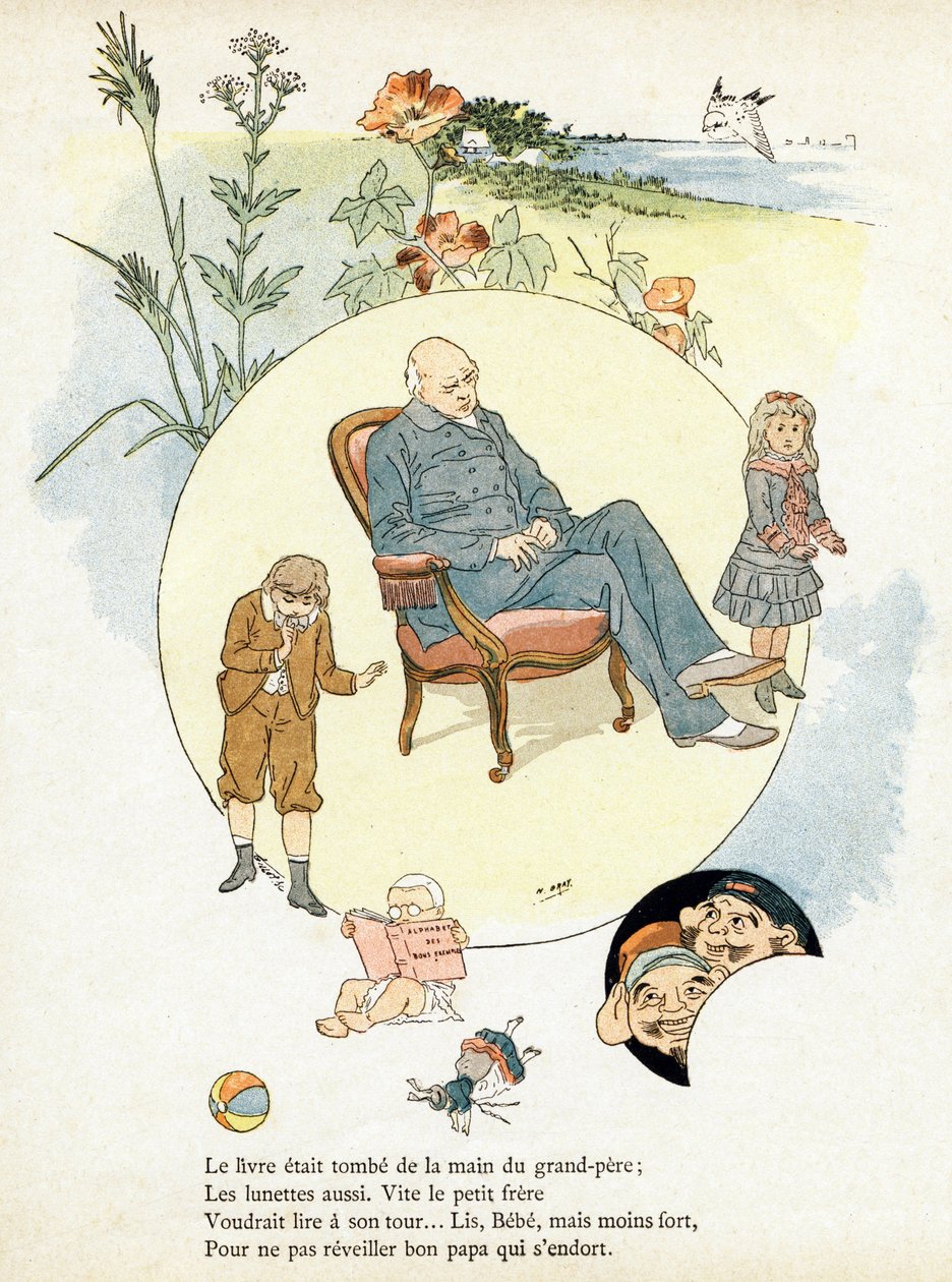 "Alphabet des bons örneklerinde" gravür. Jules Levy, editör. Çizimler Henri Boulanger, diğer adıyla Henri Gray. Bayan P. Boulanger