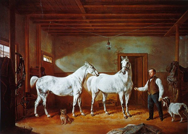 Stuyvesant ailesinin ahırı, c.1854 (renkli taş) by Henri (after) Delattre