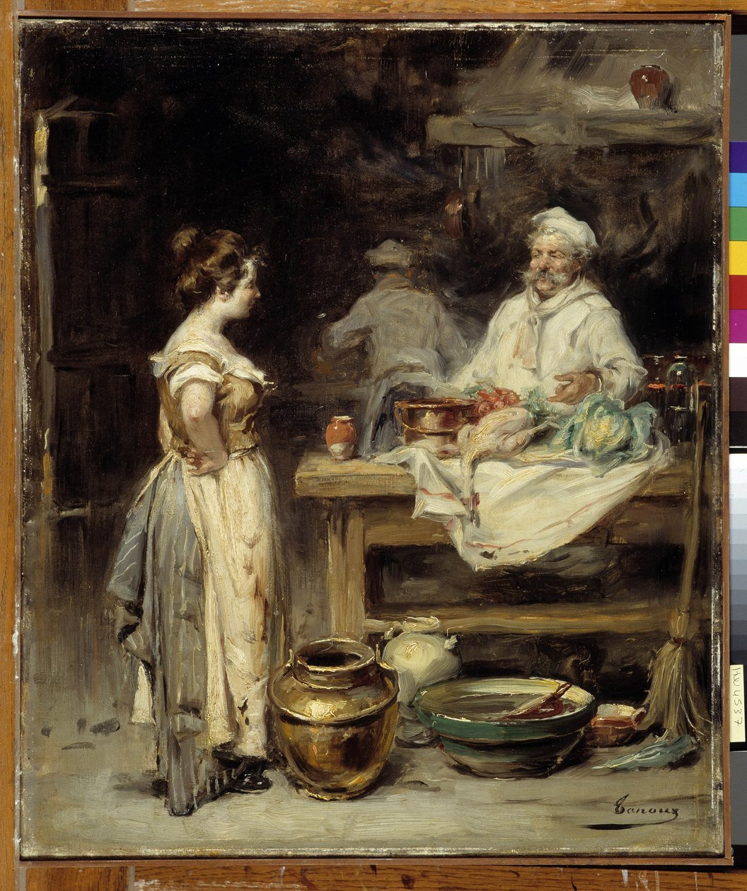 Mutfak: mutfakta bir aşçı ve bir hizmetçi (tuval üzerine yağlı boya) by Henri Adrien Tanoux