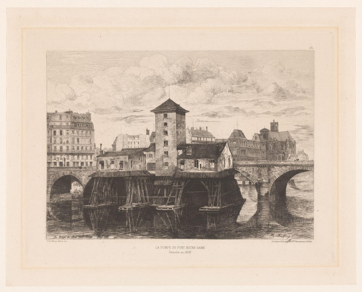 Gezicht op de Pont Notre-Dame Pont Notre Dame Pompası (nesnedeki başlık) 1875 yılında L