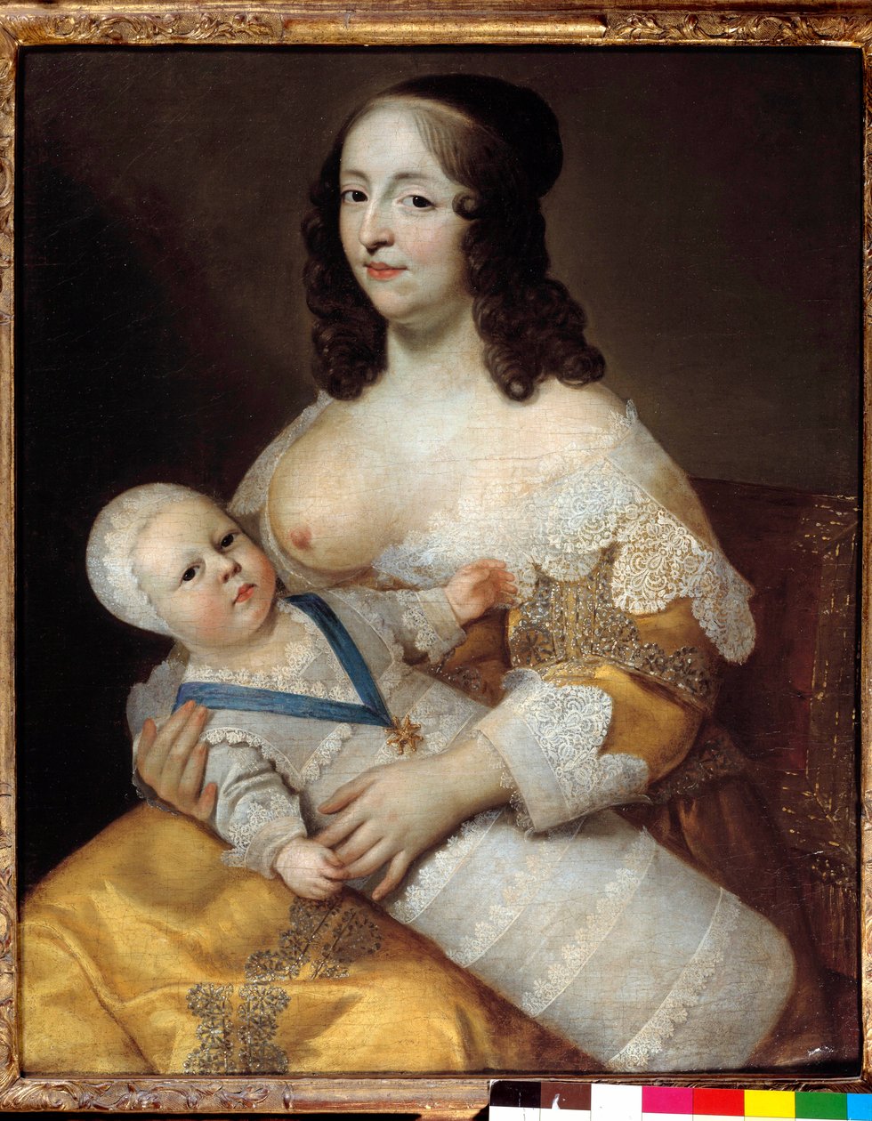 Geleceğin temsili Kral Louis XIV (1638-1715) bebeği, hemşiresi Marie de Longuet de la Giraudiere
