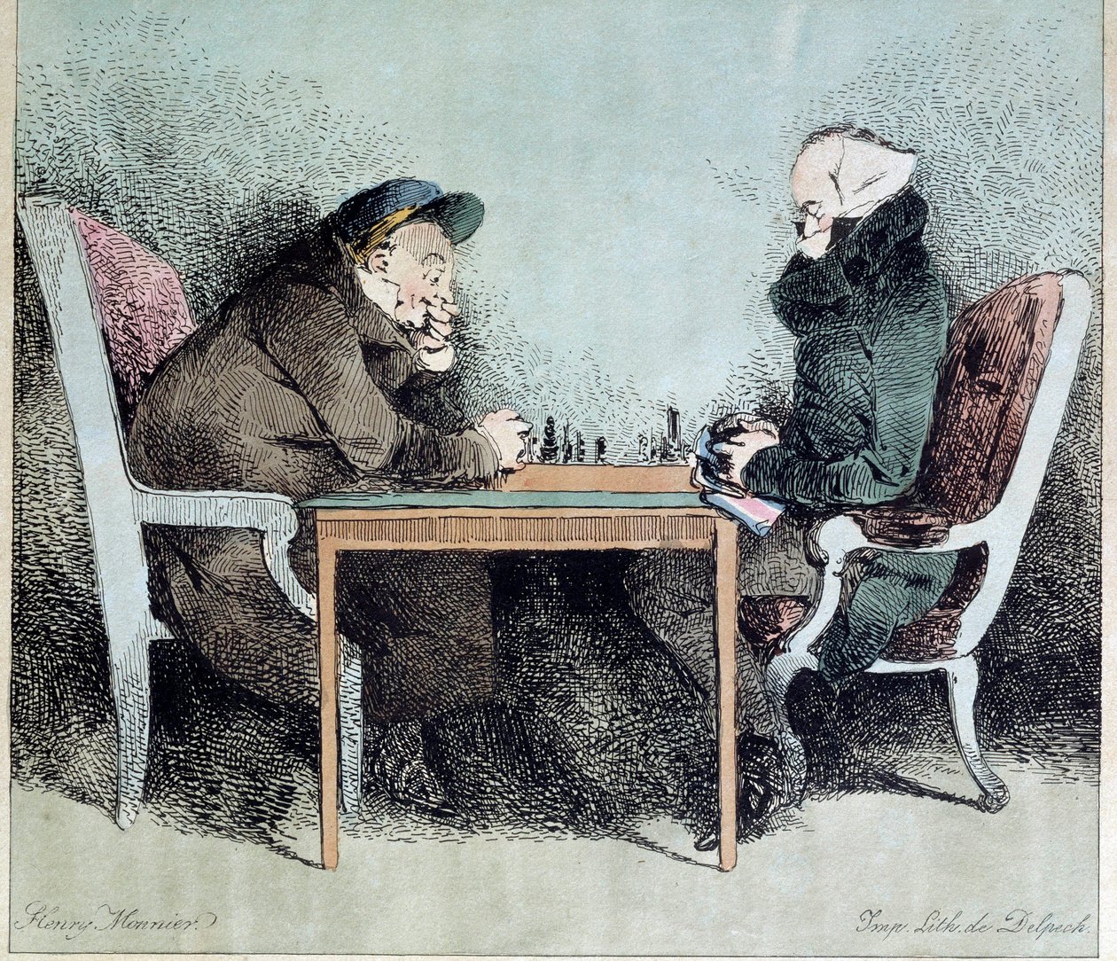 Satranç oyuncuları Henry Monnier (1805-1877) tarafından gravür by Henri Bonaventure Monnier