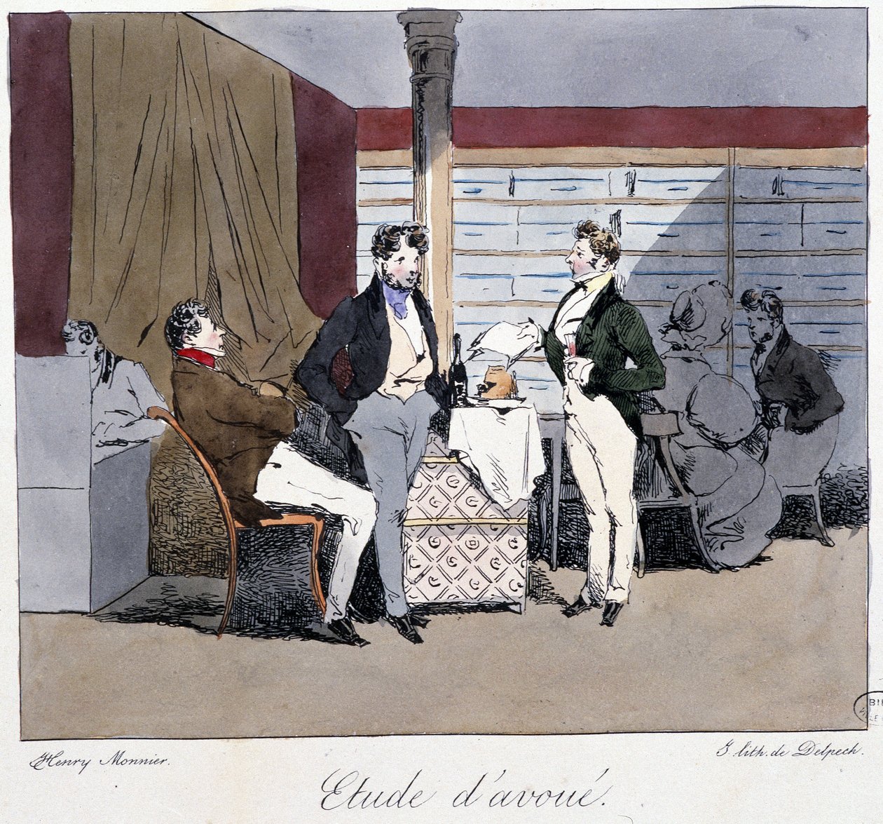 Avukatın çalışması - Henri Monnier tarafından “” Eskiden ve bugün”de, ed. Delpech, Paris by Henri Bonaventure Monnier