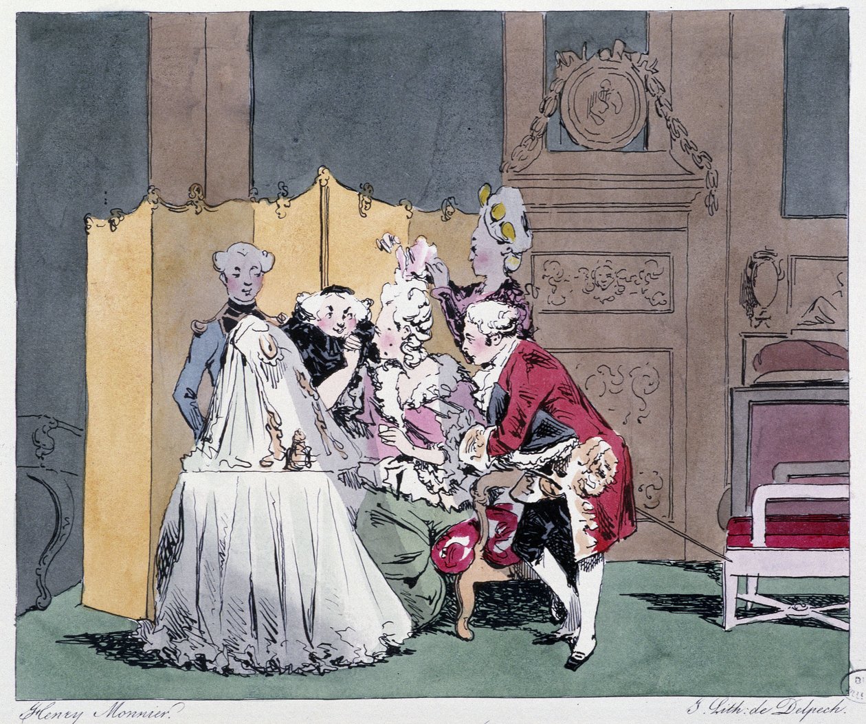 18. yüzyılda tuvalet (kuaförlük sahnesi) - Henri Monnier, ed. Delpech, Paris by Henri Bonaventure Monnier
