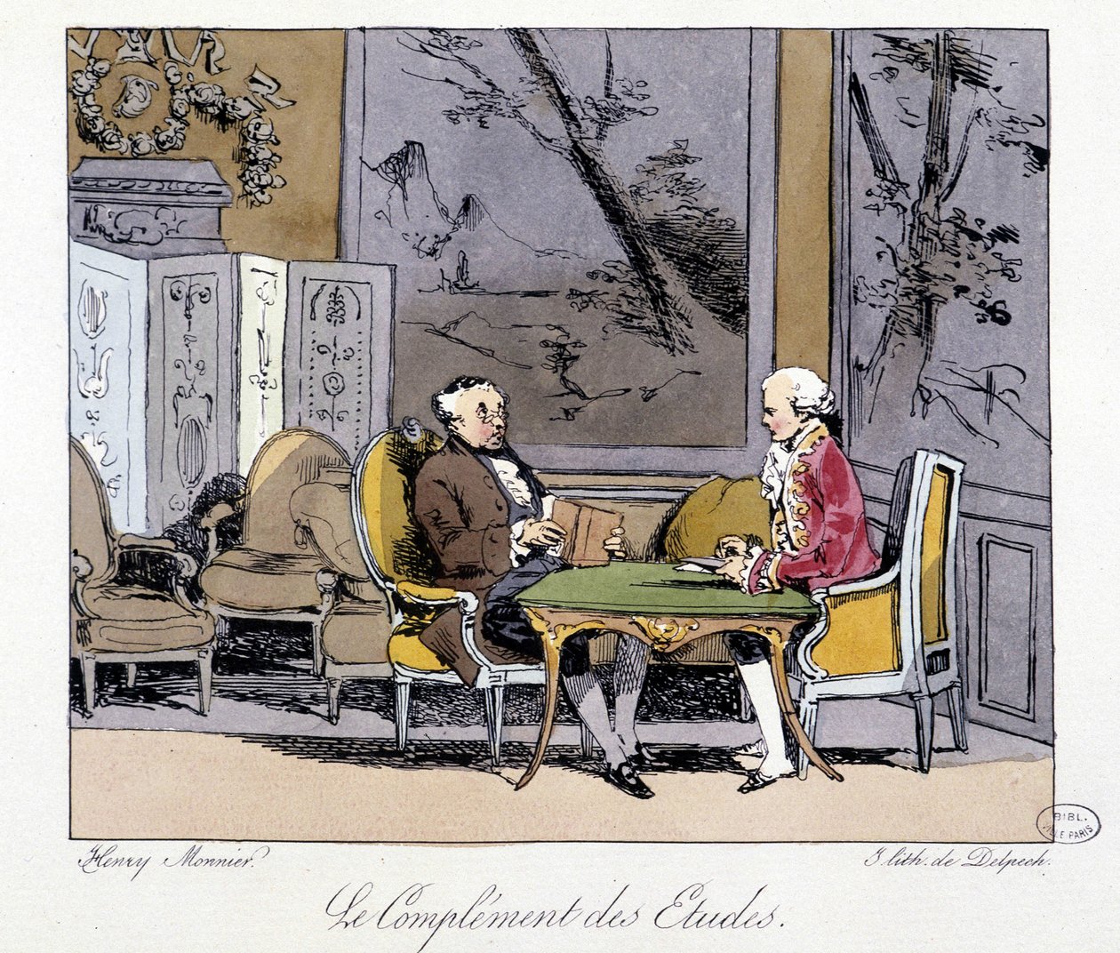 Çalışmaların tamamlayıcısı: bir oturma odasında tartışan iki adam - Henri Monnier, ed. Delpeç by Henri Bonaventure Monnier