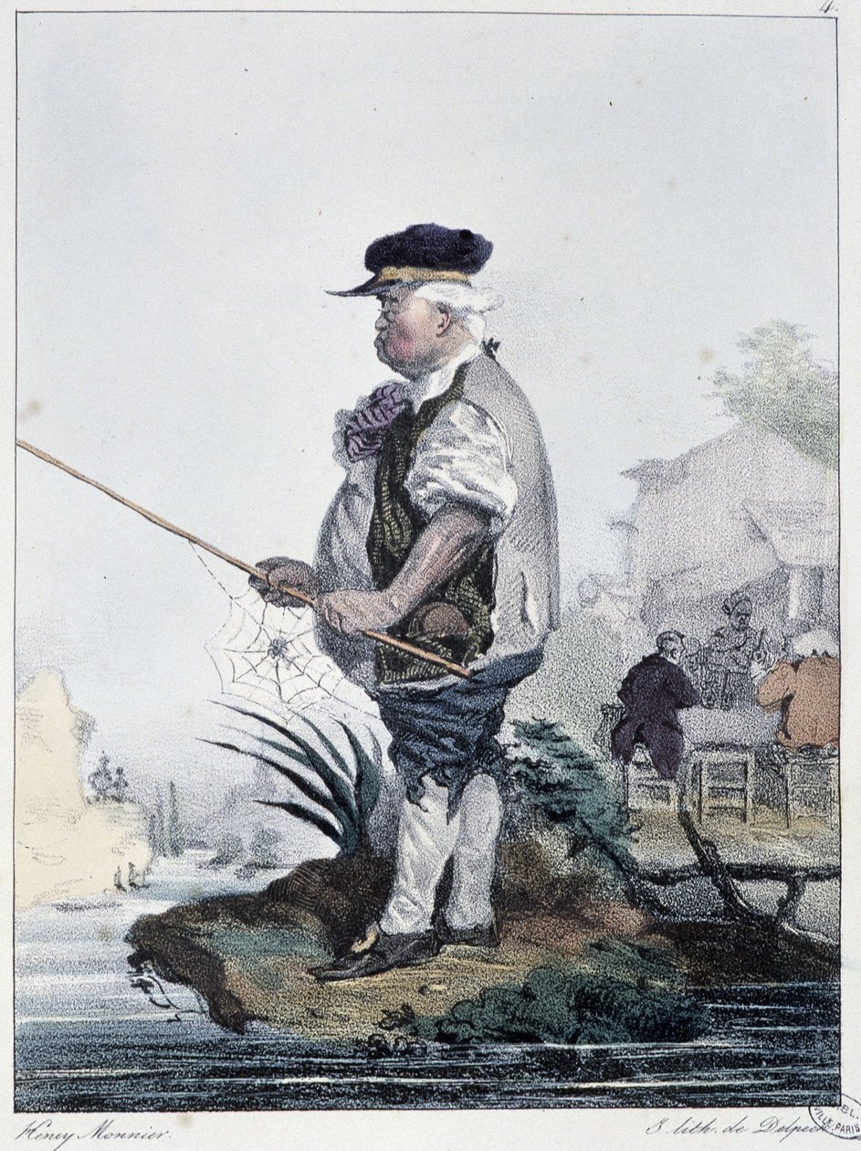 Adam balık tutma:” Herkes bulduğu yerde zevk alır”” - Henri Monnier, ed. Delpech, Paris by Henri Bonaventure Monnier