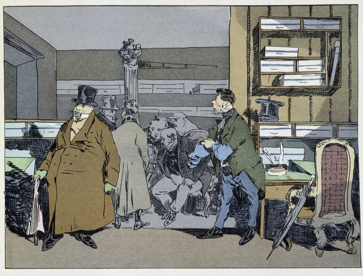 Dokuz saat: çalışanların gelişi, kostüm değişimi, küçük soba turu - Henri Monnier tarafından “İdari adetlerde” by Henri Bonaventure Monnier