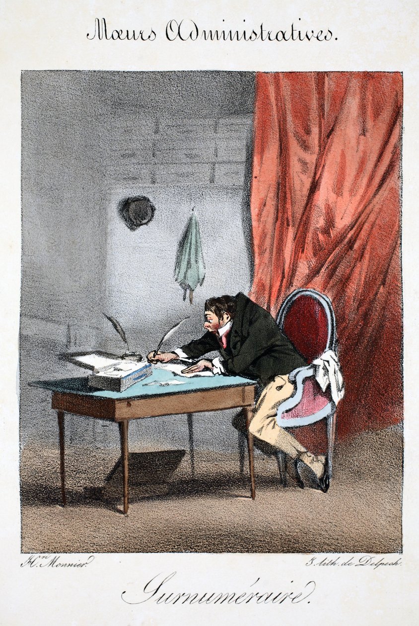 Supernumerary, Henri Monnier'in 'Mores Administrations, Dessinées Göre Doğa'dan çizimi, Delpech tarafından taş baskılı, pub. Paris, c.1828 (el boyaması taş) by Henri Bonaventure Monnier
