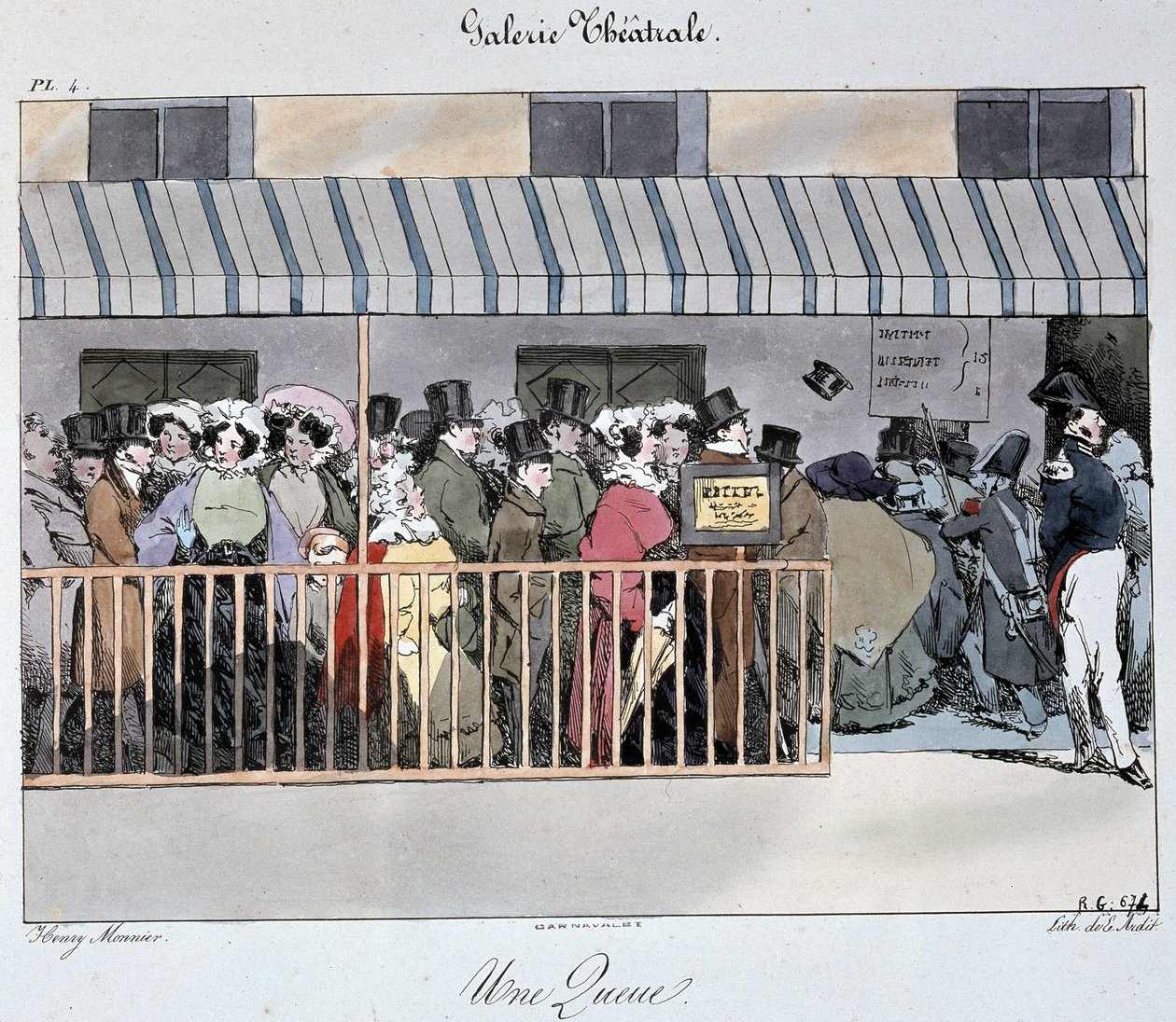 Tiyatro Galerisi: girişte bir kuyruk - Çizim Henri Monnier, Carnavalet by Henri Bonaventure Monnier
