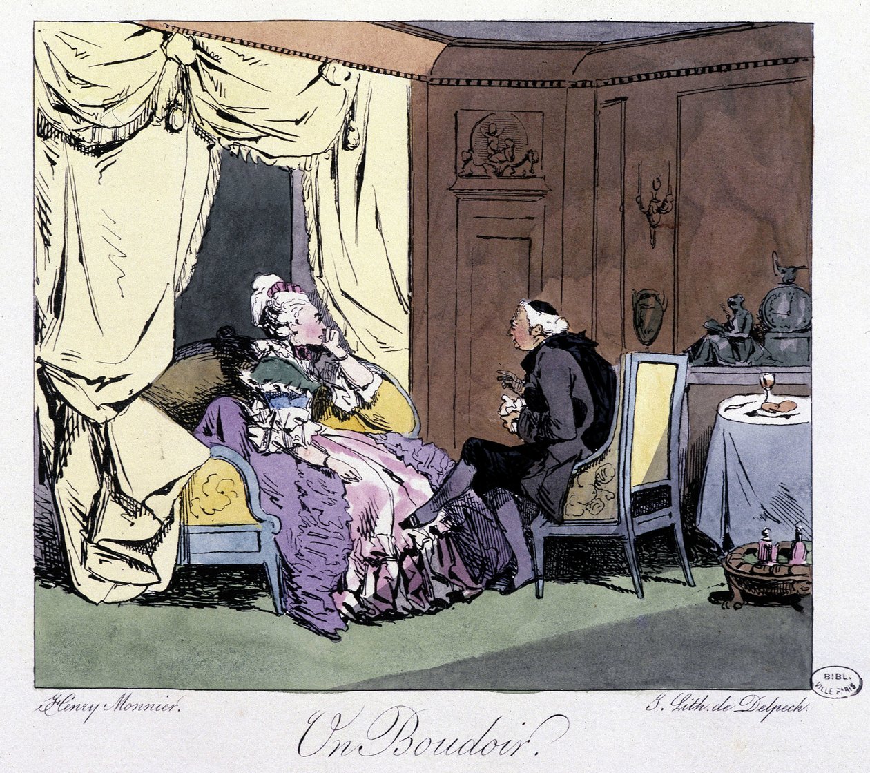 18. yüzyılda bir yatak odası - Henri Monnier tarafından “” Eskiden ve bugün” de, ed. Delpech, Paris by Henri Bonaventure Monnier