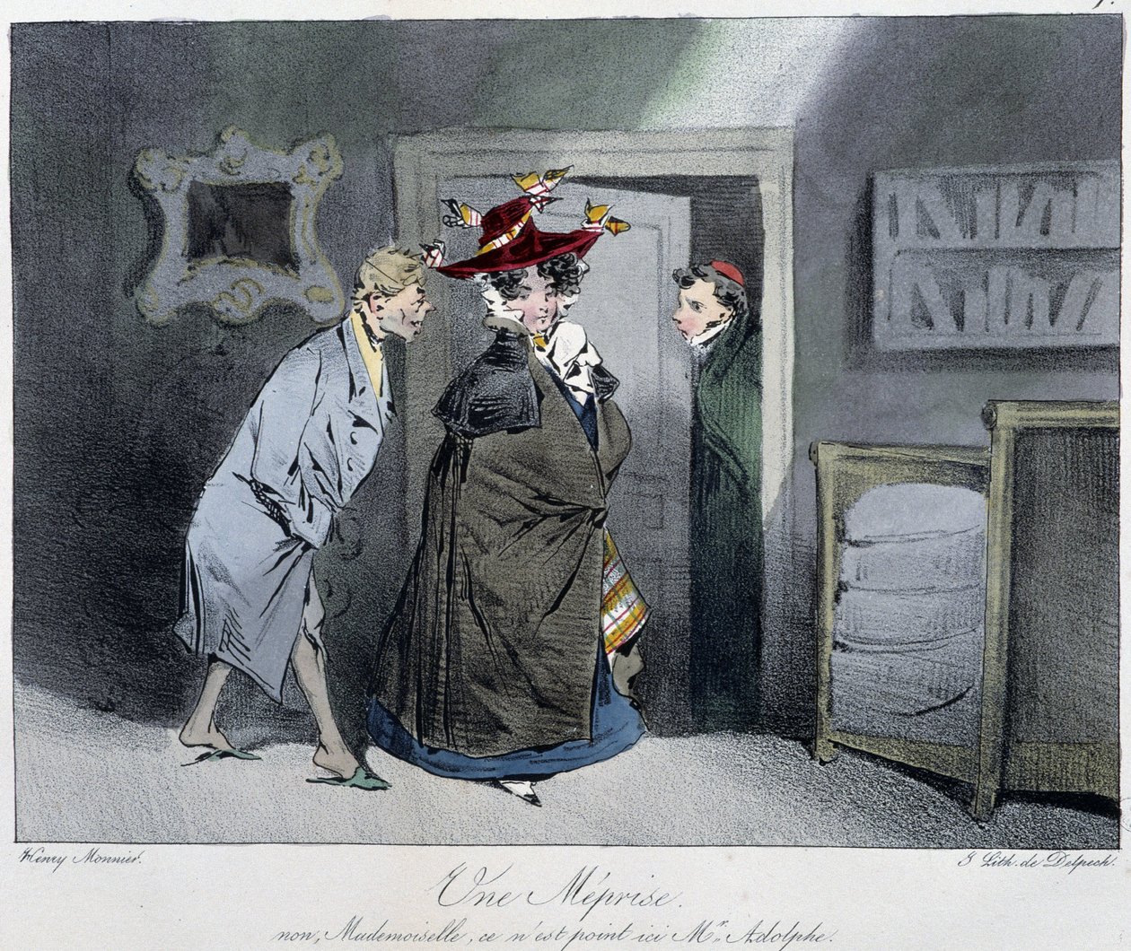 Bir yanlış anlama: “” Hayır, bayan, burada değil Mösyö Rodolphe”” - Henri Monnier tarafından “” Parisli eskizler”de, ed. Delpech, Paris by Henri Bonaventure Monnier