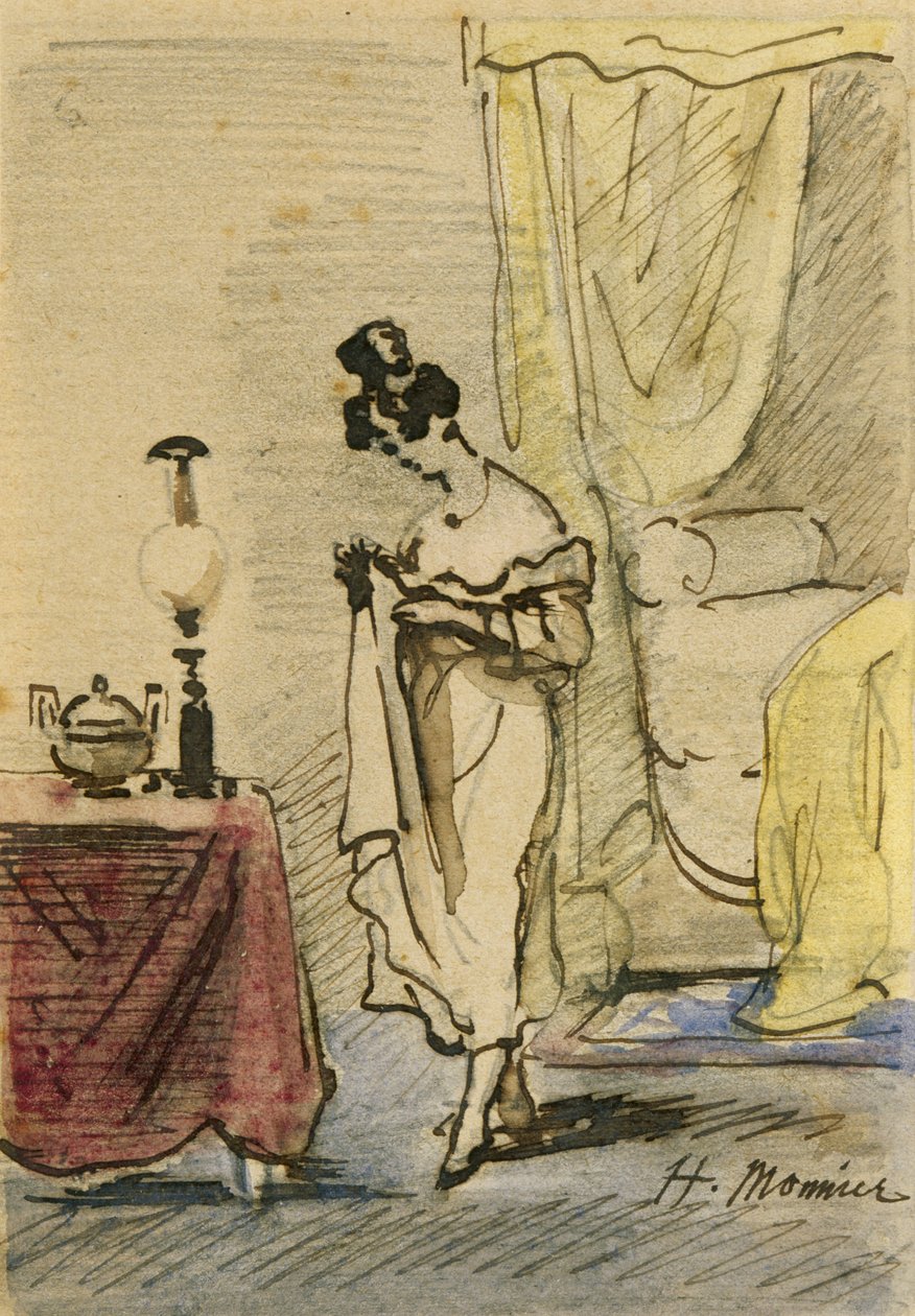 Evdeki Genç Hanım (kağıt üzerinde mürekkep ve tuvalet) 2: Evdeki Genç Hanım; mahremiyet; by Henri Bonaventure Monnier