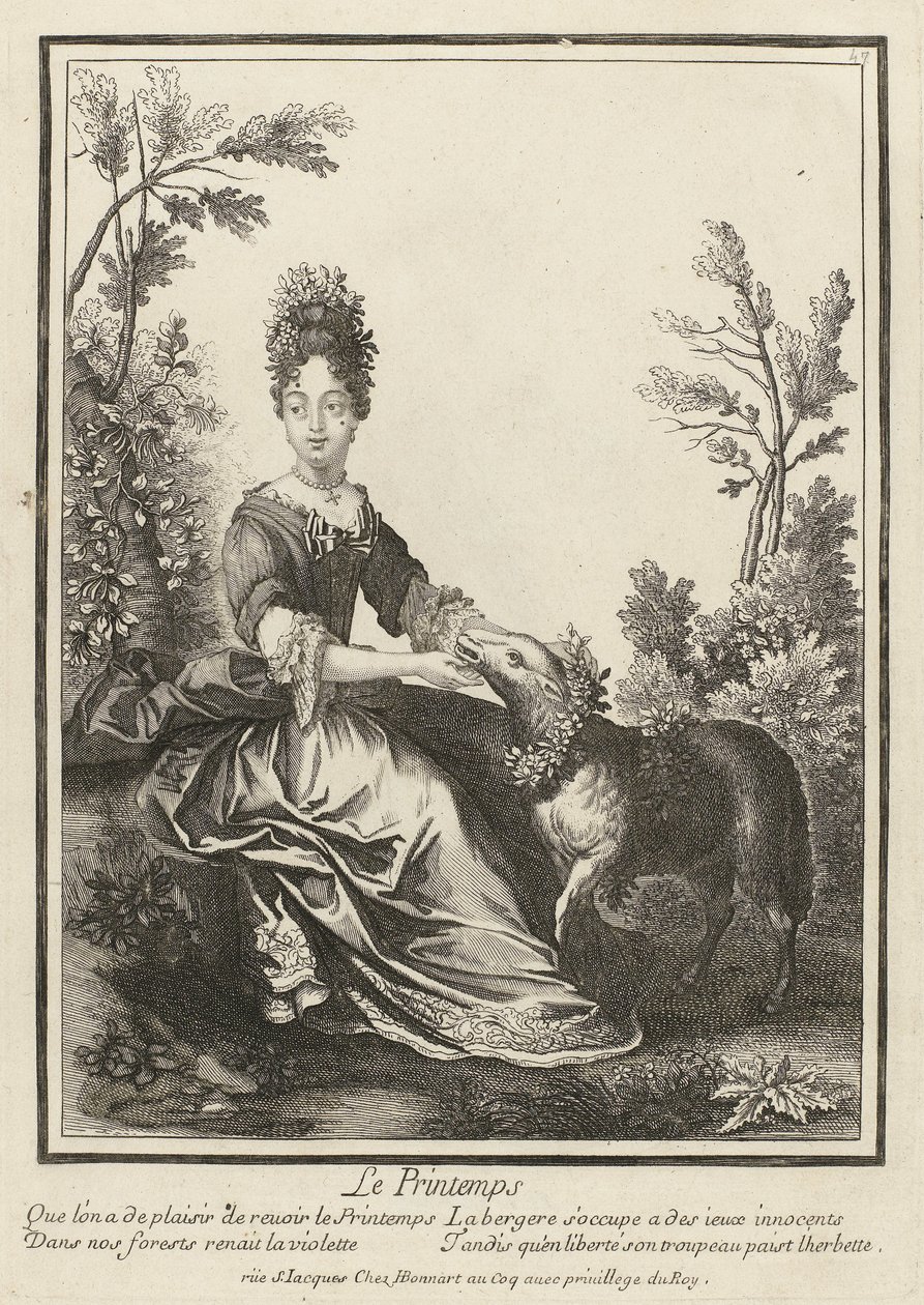 Bahar Le Printemps (nesne üzerindeki başlık) Dört mevsimin kişileştirmeleri (dizi adı) by Henri Bonnart (possibly)