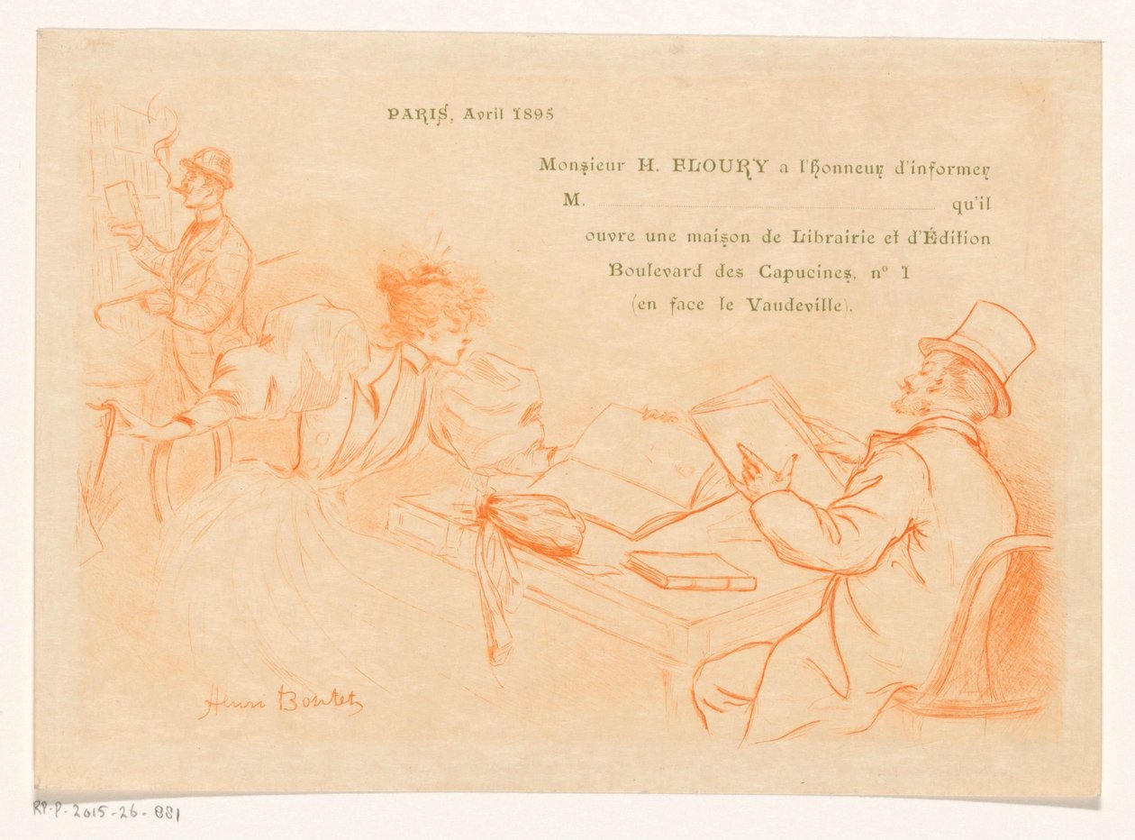 Paris'te Henry Floury'nin kitapçı ve yayınevinin kuruluşunun duyurulması by Henri Boutet