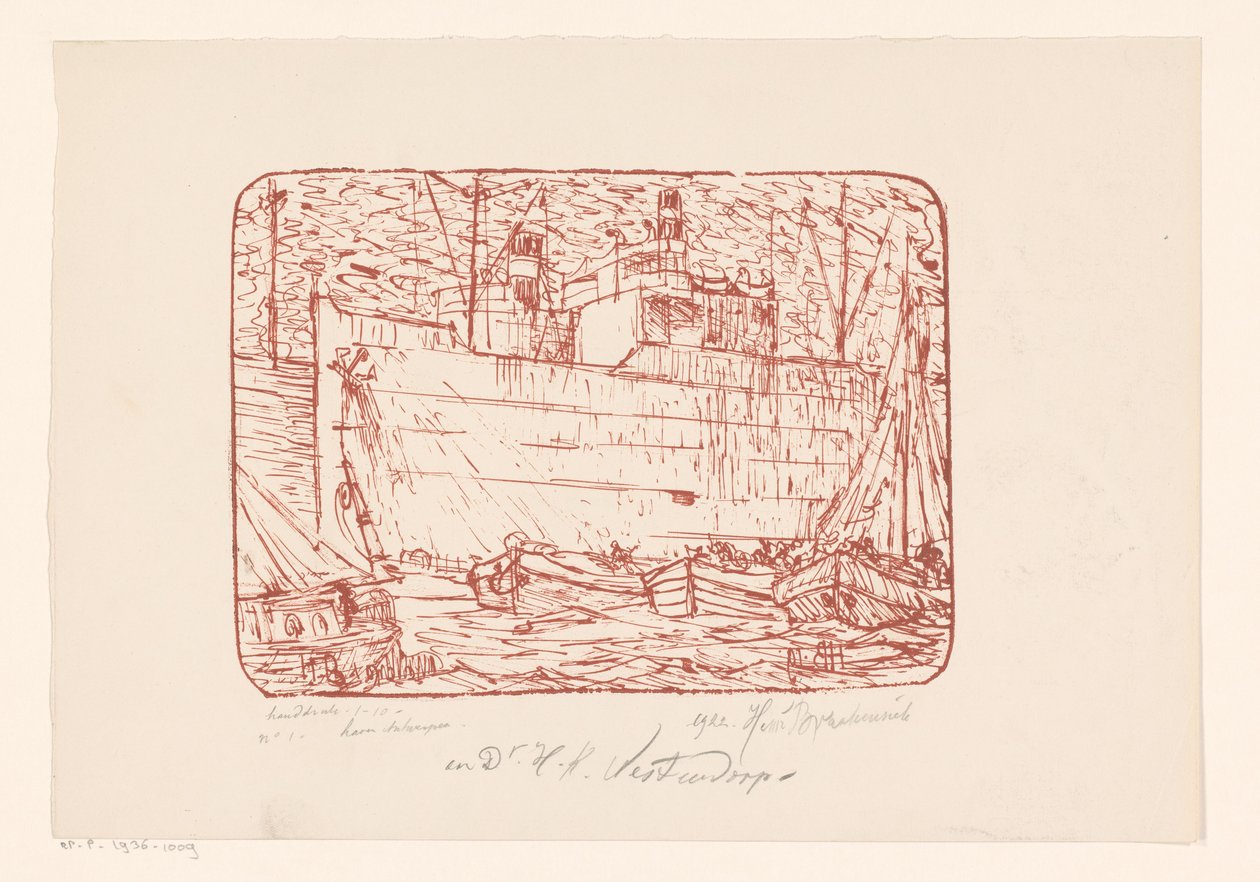 Haven te Antwerpen (nesnedeki orijinal başlık) by Henri Braakensiek (signed by artist)