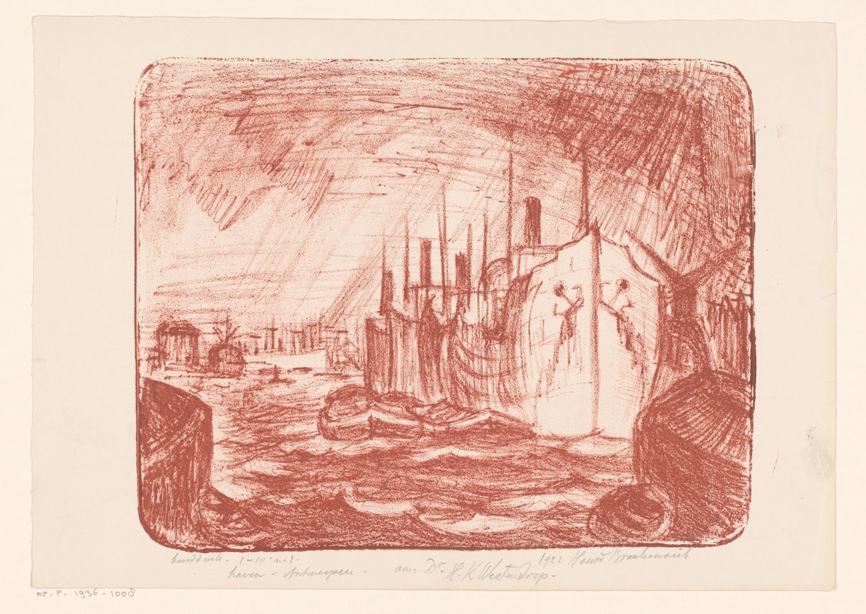 Antwerp Limanı (nesne üzerindeki orijinal başlık) by Henri Braakensiek (signed by artist)