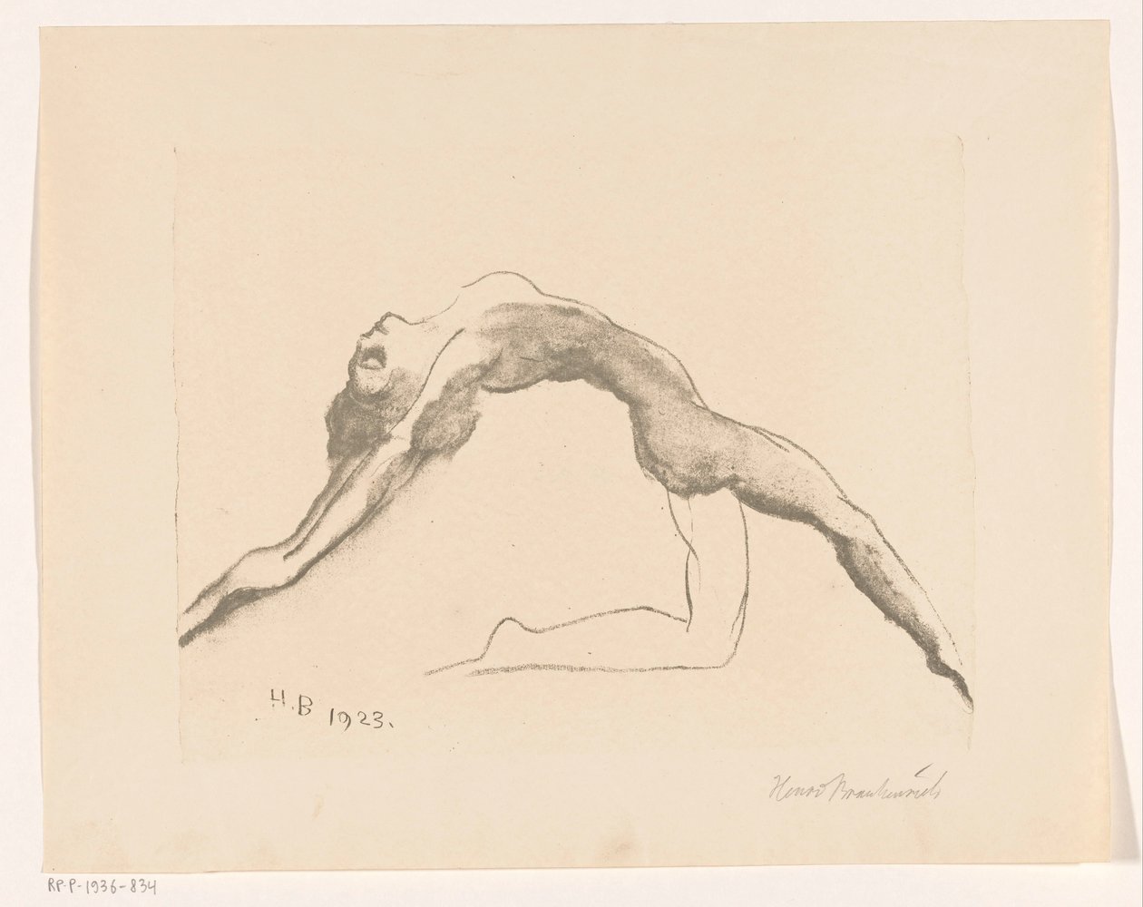Çıplak kadın geriye doğru atlama by Henri Braakensiek (signed by artist)