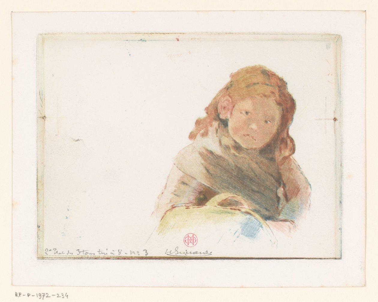Bir çiçek çayır sepeti ile kız by Henri Charles Guérard (signed by artist)