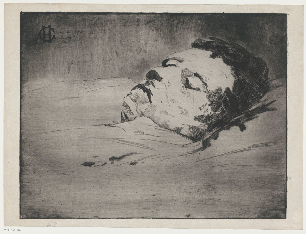 Ölüm döşeğinde bilinmeyen bir adamın portresi by Henri Charles Guérard (signed by artist)