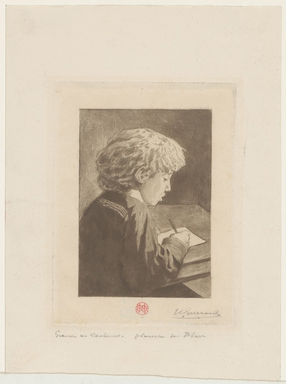yazan çocuk by Henri Charles Guérard (signed by artist)