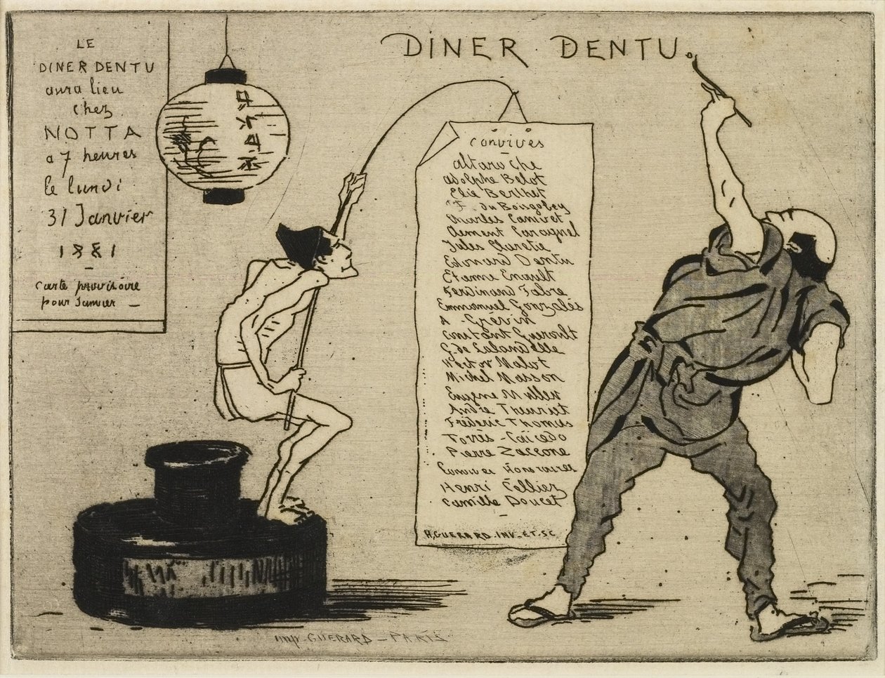 Bir hokka üzerinde Japonca, 1881 (aşındırma, kuru nokta) by Henri-Charles Guérard