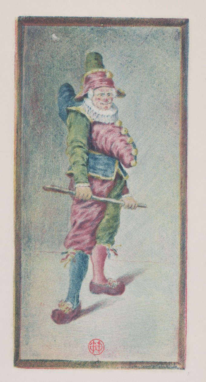 Punchinello, Dörtte Üç Sağdan, c. 1887. by Henri Charles Guérard