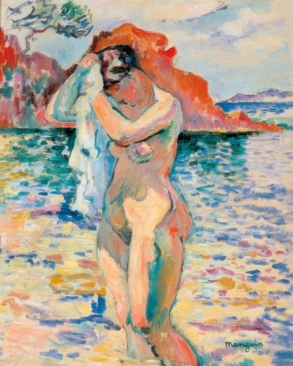 Bir yüzücü deniz kenarında saçlarını kurutur by Henri Charles Manguin