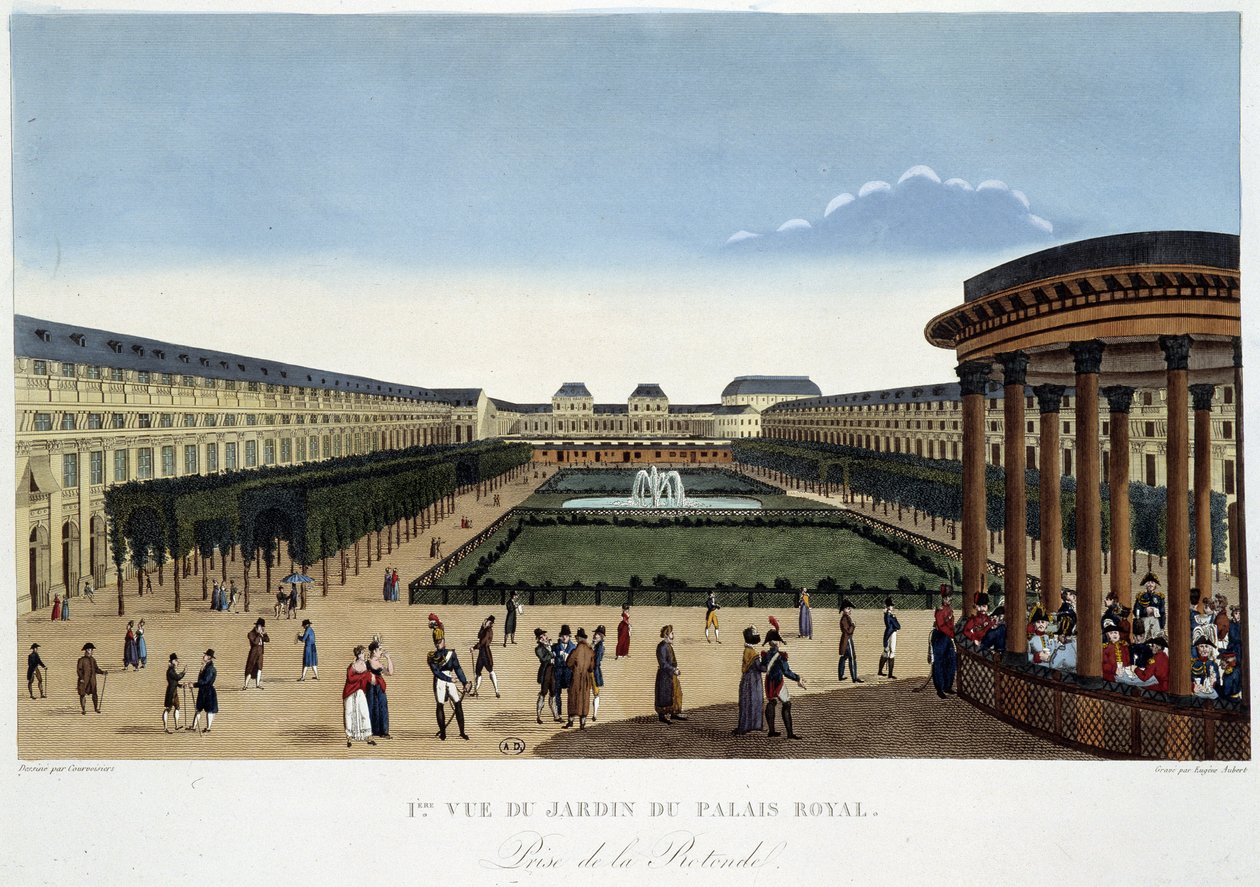 Palais-Royal Bahçesi, 1820 dolaylarında - Courvoisier tarafından “Paris Manzaraları”nda by Henri Courvoisier Voisin