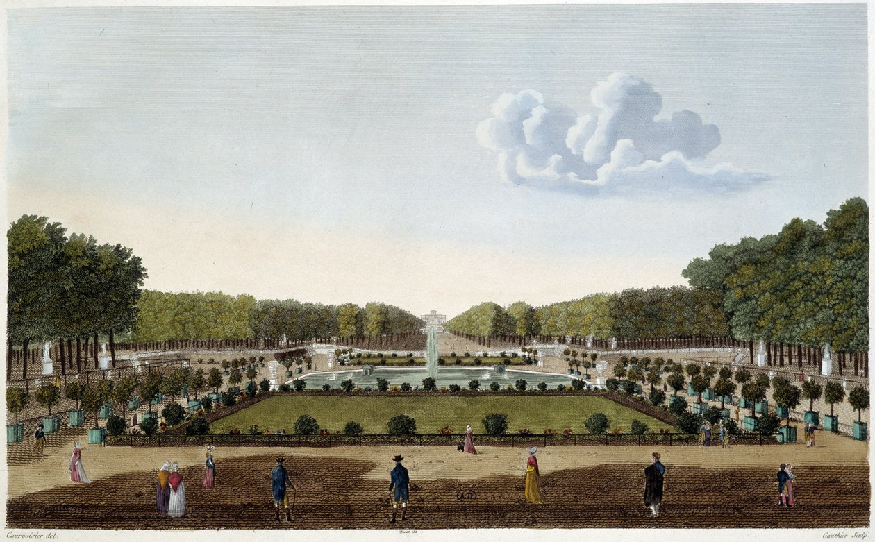 Palais terasından görülen Le Jardin du Luxembourg. Courvoisier tarafından gravür by Henri Courvoisier Voisin