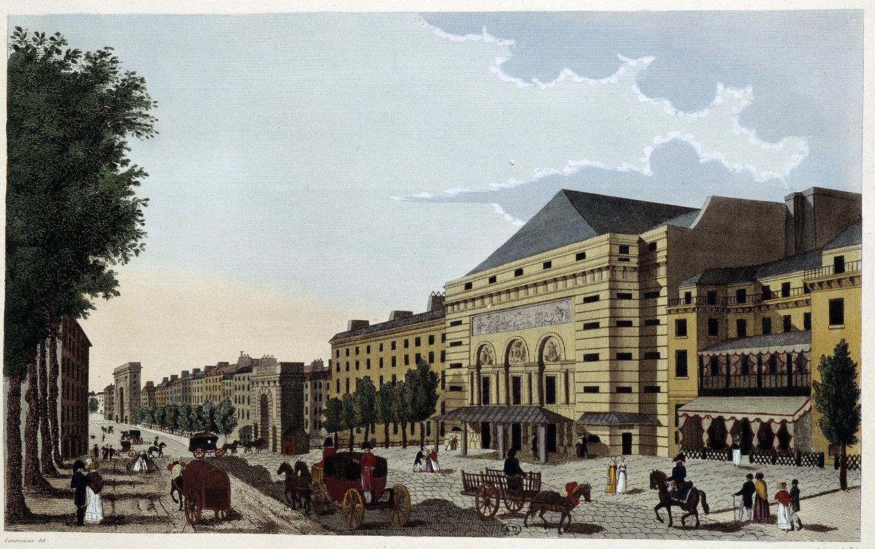 Porte Saint Martin tiyatrosu. Courvoisier tarafından gravür by Henri Courvoisier Voisin