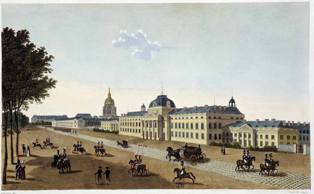 Champs de Mars tarafındaki Askeri Okulun görünümü, 1820 dolaylarında - Courvoisier tarafından “” Vues de Paris”te by Henri Courvoisier Voisin